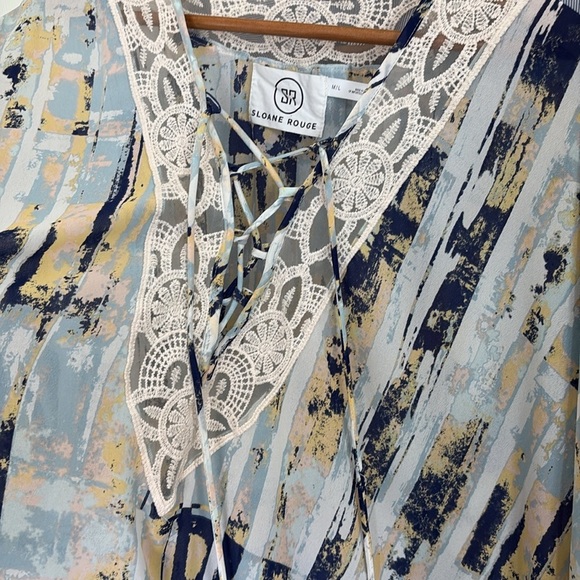 Anthropologie Sloane Rouge Abstract Patterned Kimono Lace Detail Sleeves M/L - Picture 7 of 8